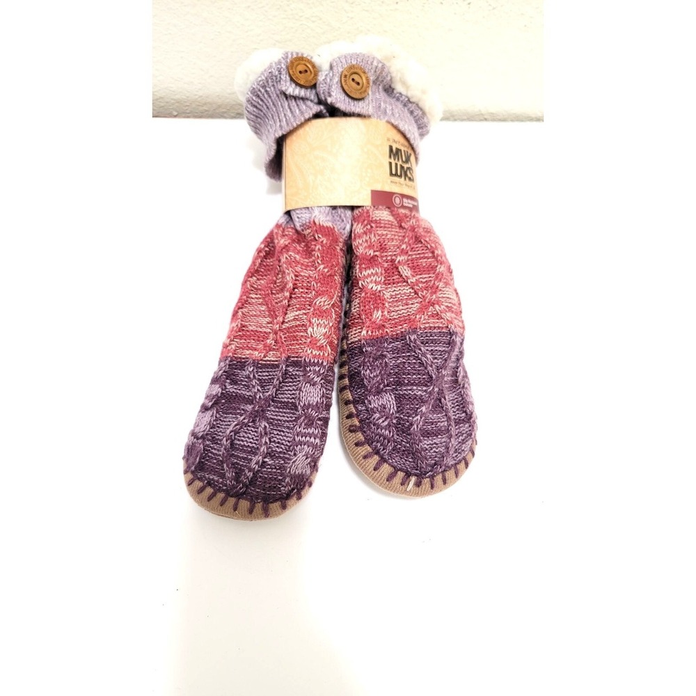 Muk Luks Womens Slipper Sock S/M Chunky Cable‎ Knit Cozy Lining